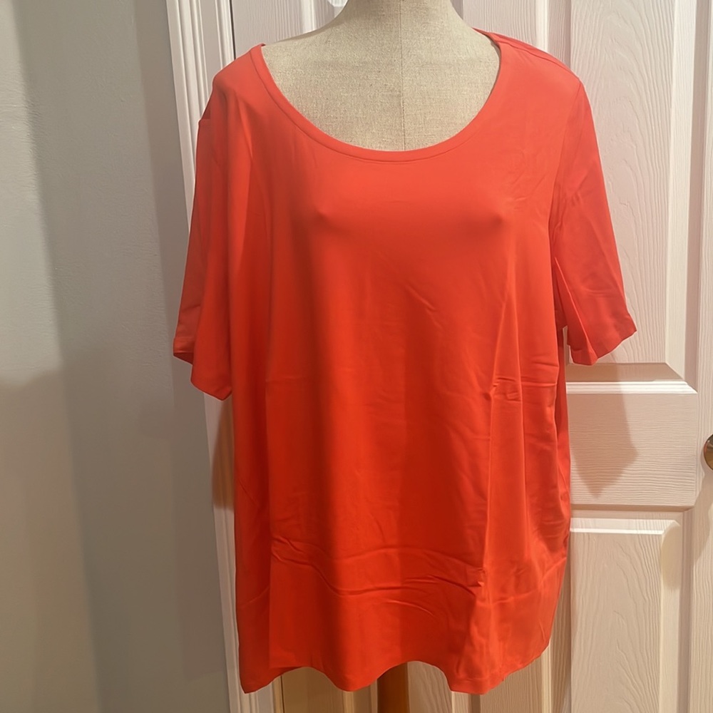 Denim D & Co. Top short sleeve coral activewear cotton rayon women plus size 3X